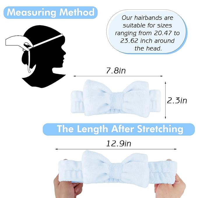 Zkptops 6Pcs Spa Headband for Washing Face Wristbands Set Women Bubble Skincare Makeup Sponge Terry Cloth Padded Puffy Headband Bow Tie Hairband Cute Non Slip Thick Hair Accessory Gifts(Dark Blue)