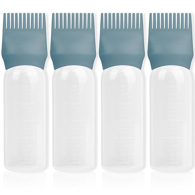 BLAAROOM Root Comb Applicator Bottle 6 Ounce, 4 Pack Hair Oil Applicator Bottle, Hair Dye Bottle Applicator Tools with Hair Oil Dispenser Root Comb Brush for Scalp Hair Oiling Applicator - Green