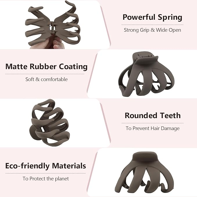MAORULU Hair Clips for Thick Hair, 3.2" Big Claw Octopus Clips, Strong Hold Jumbo Hair Clip for Women and Girls, 6 Packs (Multi Colors)
