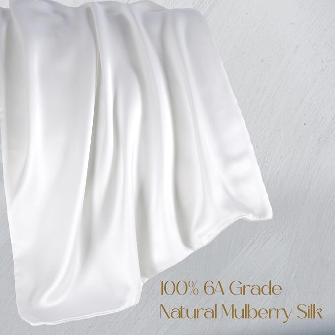 ZIMASILK 100% Pure Mulberry Silk Pillowcase 2 Pack, Soft and Smooth,Both Sides Premium Grade 6A Silk,600 Thread Count,with Hidden Zipper (Queen 20''x30'',White)
