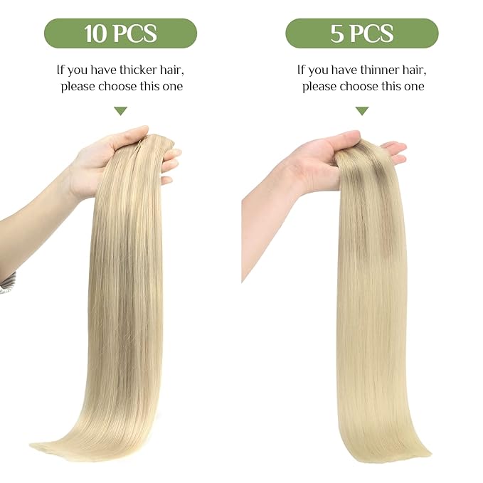 DOORES Hair Extensions Clip in Human Hair, 10pcs 160g 18 Inch Balayage Ash Blonde to Golden Blonde and Platinum Blonde Clip in Hair Extensions Straight Natural