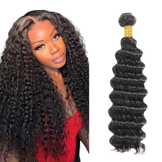Human Hair Bundles Color 1B Deep Wave Bundles 26 Inch Double Weft Natural Black Deep Wave Bundle Hair Weave Niegmeag Brazilian Virgin Soft and Silky Remy Hair Extensions 100g