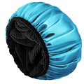 Aquior Shower Cap,Extra Large Triple Layer Bathing Cap with Dry Hair Function for Women Microfiber Terry Cloth Silky Satin 100% Waterproof Reusable Long Hair Bath Caps (Blue)