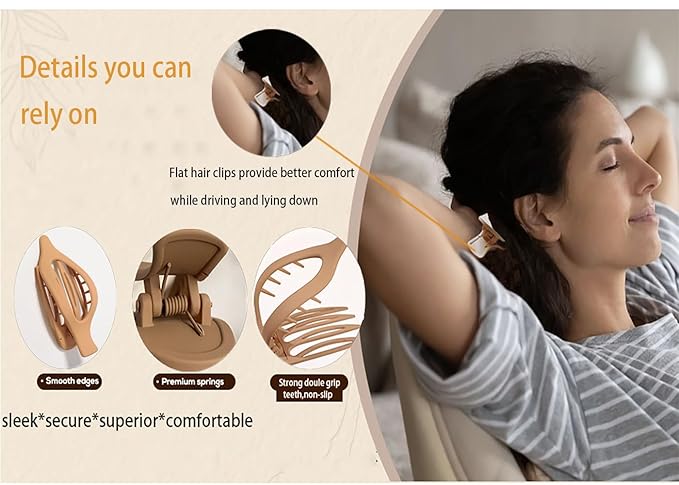 3Pcs Flat Hair Clips for Women,Large Matte Non-Slip Hair Claw Clips for Thick or Thin Hair,Large Duckbill Hair Clips for Women and Girl