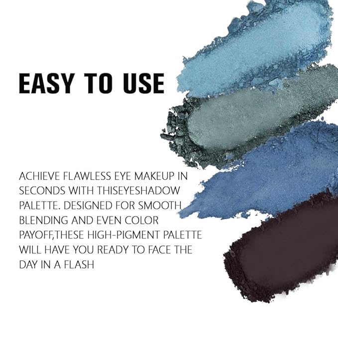 evpct Eyeshadow Quad Palette, Dark Teal Sky Navy Cyan Blue Mauve Purple Taupe Glitter Shimmer Metallic Matte High Pigment Mini Eye Shadow Palette Makeup for older Women Smudge Proof Vegan Cruelty-free