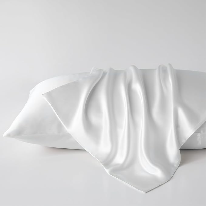 Mulberry Park 30 Momme 100% Pure Mulberry Silk Pillowcase - Luxury Charmeuse Weave for Hair and Skin, Cooling Silk Pillow Cover for Beauty Sleep - King Size 20"x36" / White