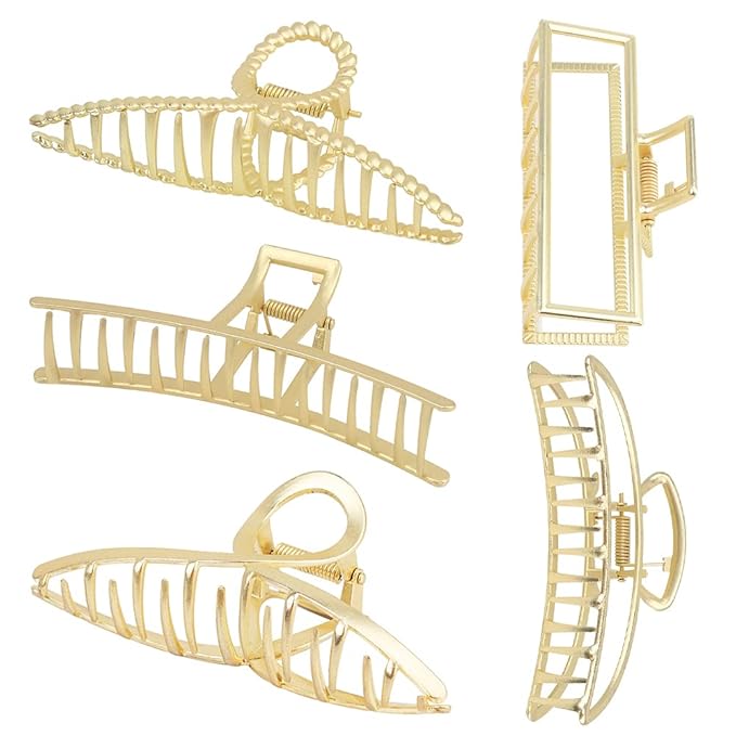 Large Metal Hair Clips for Thick and Long Hair - Butterfly Claw Clips with Non-Slip Grip, Big Jaw Clamps for Women (Light Gold)
