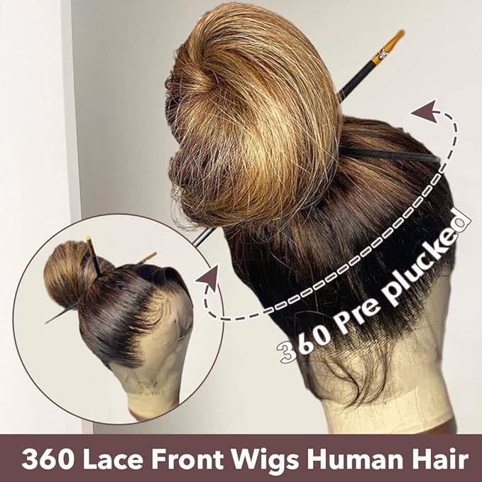 AMIRTY 250 Density 32 Inch 360 Lace Front Wigs Human Hair Honey Blonde Body Wave Lace Front Wigs with Baby Hair Full 360 Glueless HD Transparent Lace Front Wigs for women 4/27