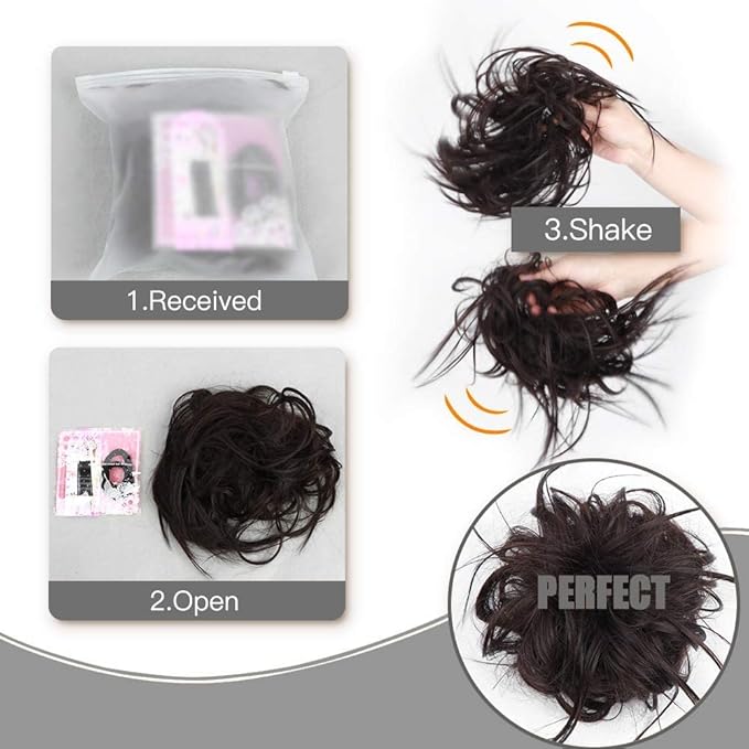 HMD Tousled Updo Messy Bun Hairpiece Hair Extension Ponytail with Elastic Rubber Band Updo Ponytail Hairpiece Synthetic Hair Extensions Scrunchies Ponytail Hairpieces for Women