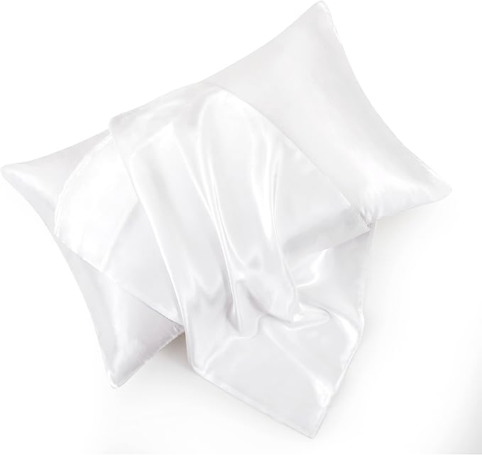 White Satin Pillowcases Queen Size Set of 2 for Hair and Skin,White Silk Pillowcase Breathable Pillowcase with Envelope Closure