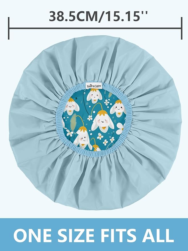 Years Calm Shower Caps For Women Reusable Waterproof，Pattern And Solid Color Dual-Layer Design For Dual-Layer Usable，Protects Hair In Shower, Spa, Cooking, Clean & Travel (Bell Orchid, Extra Large)