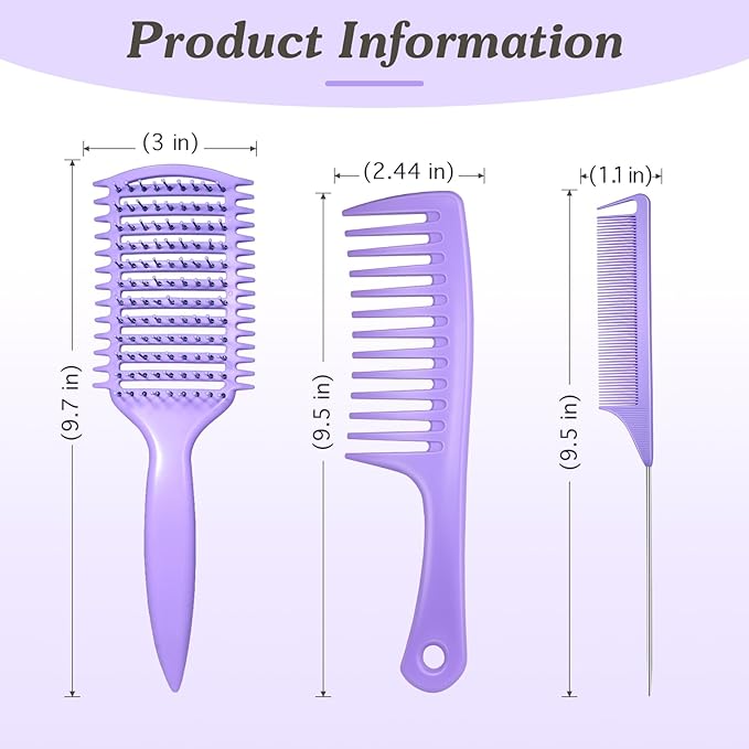 Curly Hair Brush & Curl Defining Brush – Easily Detangles Knots with Less Pulling – Styles Wet or Dry Hair, Tames Frizz for All Curl Types (Black 3Pcs)