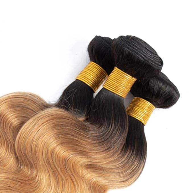 Ombre Blonde Bundles Human Hair 1b27 Body Wave Bundles 18 20 22 Inch 2 Tone Black and Honey Blonde Body Wave Bundle Brazilian Virgin Soft and Silky Remy Hair Extensions 150g