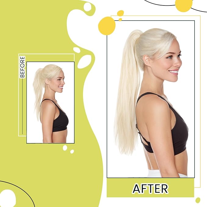 RUNATURE Blonde Ponytail Extension Human Hair, Wrap Around Real Hair Ponytail Extension, Straight Remy Human Hair Ponytail for Women 16 Inch 80g #800 Platinum Blonde