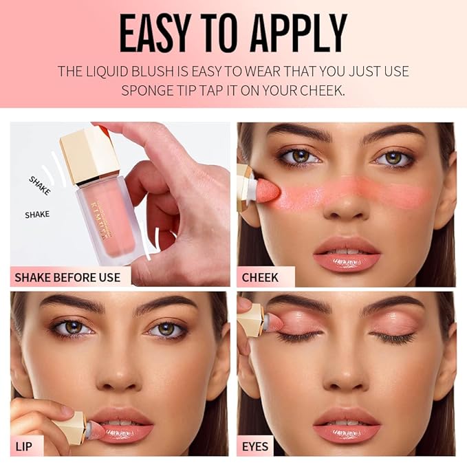 KIMUSE Soft Cream Blush Makeup, Liquid Blush for Cheeks, Weightless, Long-Wearing, Smudge Proof, Natural-Looking, Dewy Finish