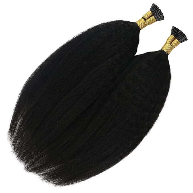 YoungSee I Tip Hair Extensions Kinky Straight Black Itip Hair Extensions Real Human Hair Black 20In 50g I Tip Hair Extensions Human Hair Kinky 50s Invisible Hair Extensios Yaki Straight for Wedding