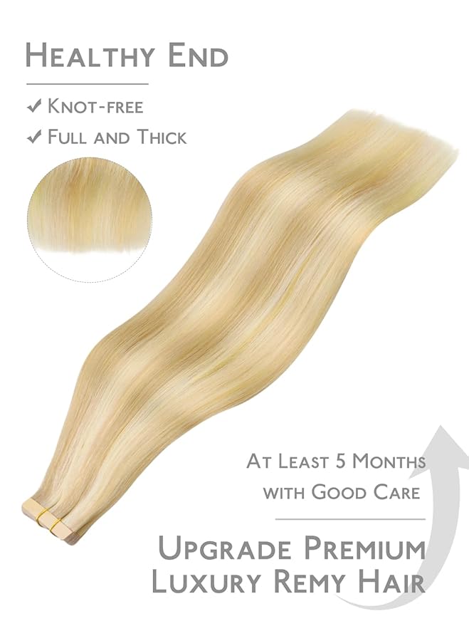 WENNALIFE Fuller Tape in Hair Extensions Human Hair, 20 inch 20pcs 80g Light Blonde Highlighted Golden Blonde Remy Hair Straight Tape in Extensions Skin Weft Tape Ins Extensiones De Cabello Humano