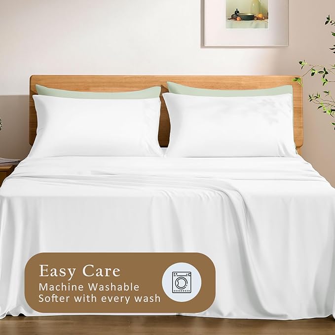 TOSMO Luxury Pillow Case Set of 2 - Cooling Viscose Derived from Bamboo, Oeko-TEX, Breathabl Silky Soft Pillow Cases with Envelope Closure (King / 20x36, Classic White)