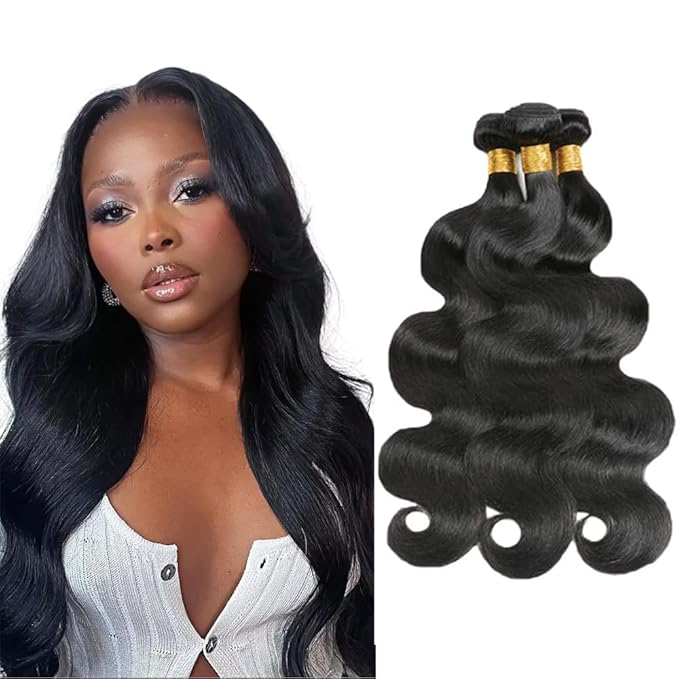 Human Hair Bundles Color 1B Body Wave Bundle Niegmeag Brazilian Virgin Remy Hair 3 Bundles 14 16 18 Inch Double Weft Real Natural Black Body Wave Bundle Hair Weave 300g
