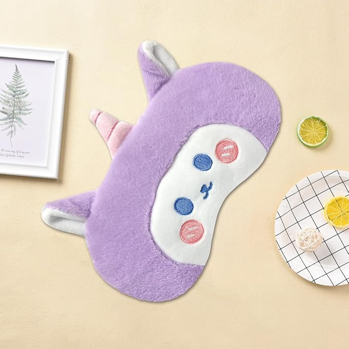 PERFECTSIGHT Sleep Eye Masks, Cute Plush Sleep Eye Cover Lightweight Adjustable Eyeshade Faux Fur Mask Cover for Women Men Sleep Travel Nap, Purple Unicorn