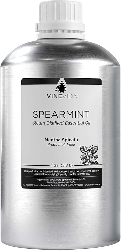 VINEVIDA Spearmint Essential Oil-Gallon Oil Undiluted-Bulk Gallon for Soap Making Safe Skin-DIY Candle Scents Candlemaking Scents-8 lbs (32GALV-OBP-SPR-60P-GAL)