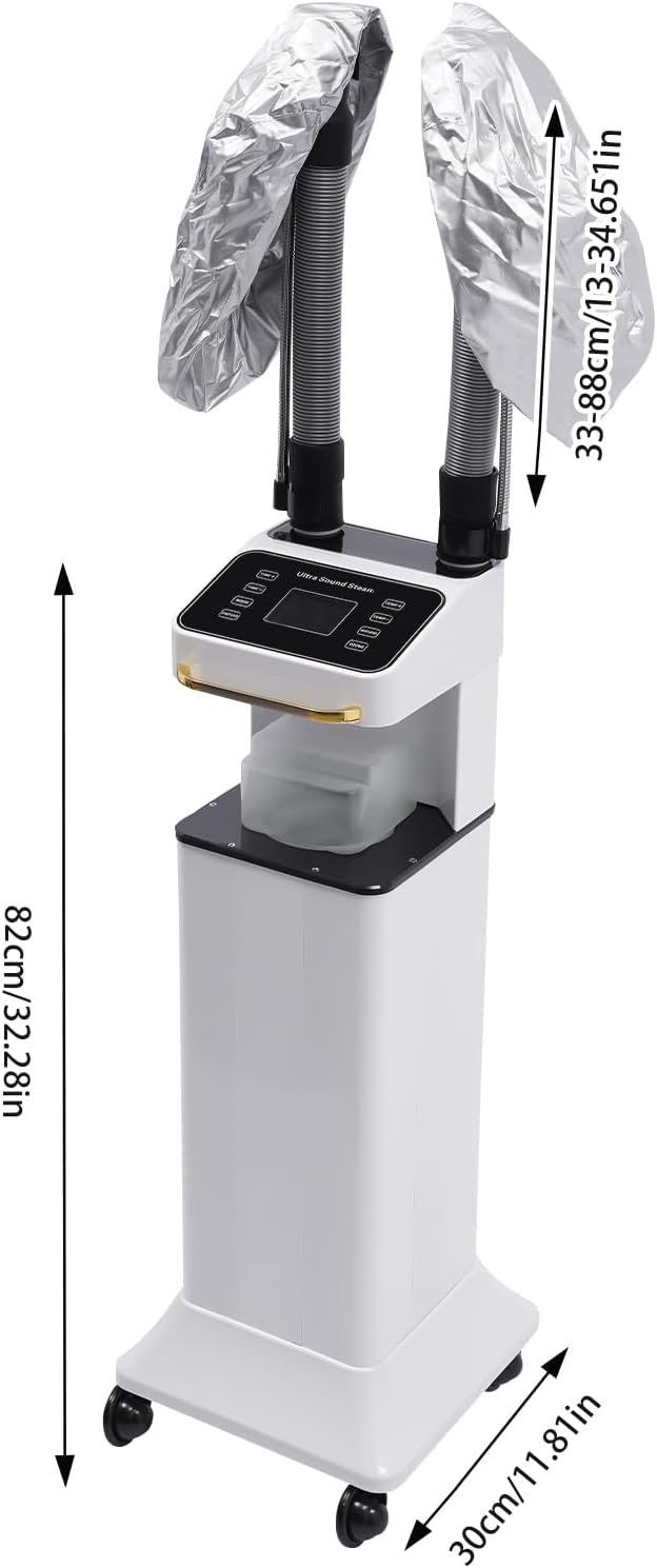 DNYSYSJ Salon Hair Steamer, White Nano Mist Hair Steamer Multi-Functional Nano Hair Color Processor Two Caps Hair Oil Machine, 650W Vertical Hair Steamer for Hair Salon Deep Hair Care Repair, Basics