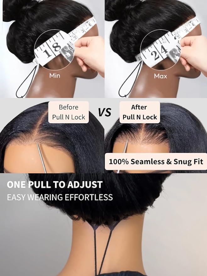 Julia Hair Yaki Straight Pre Cut HD Lace Closure Wigs Human Hair with Elastic Drawstring Glueless Wig Human Hair 7x5 Lace Front Bye Bye Knots Wig Pre Plucked Bleached Knots Natural Hairline 24 Inch