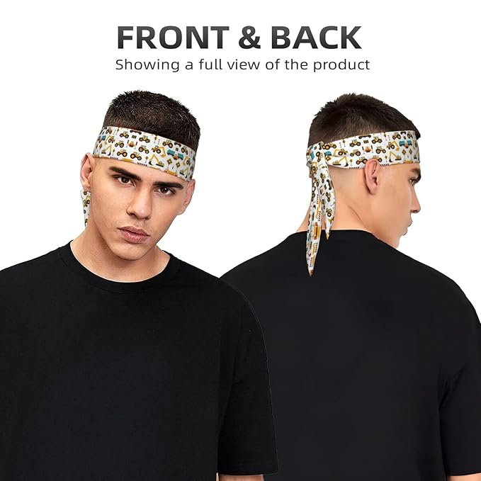 Boys Girls Cool Sports Sweat Band Head Decor for Running Athletic Spa, Long Multipurpose Cute Construction Bulldozer Excavator Head Ribbon Headdress