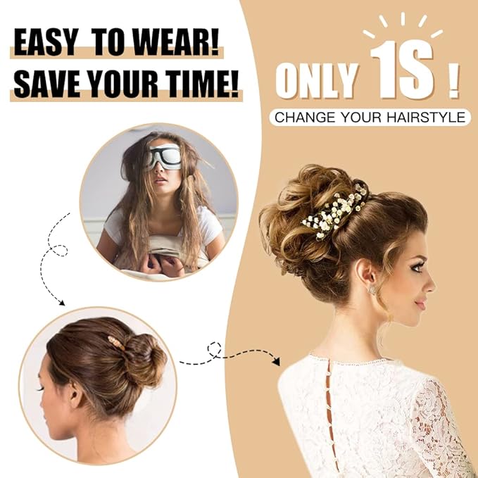 HMD Tousled Updo Messy Bun Hairpiece Hair Extension Ponytail with Elastic Rubber Band Updo Ponytail Hairpiece Synthetic Hair Extensions Scrunchies Ponytail Hairpieces for Women