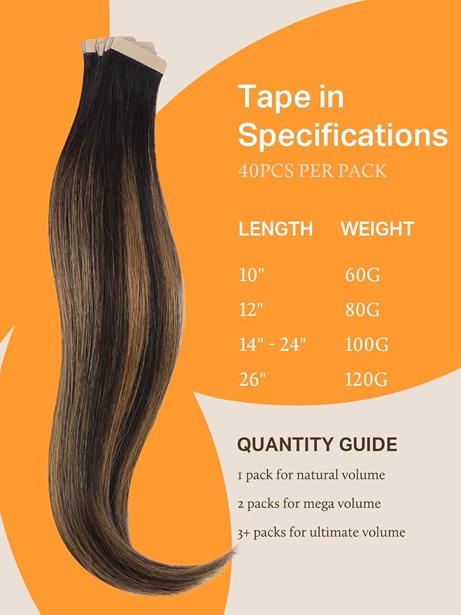 DOORES Tape in Human Hair Extensions, Balayage Dark Brown to Chestnut Brown100g 40pcs 22 Inch, Hair Extensions Tape in Straight Skin Weft Remy Hair Extensions