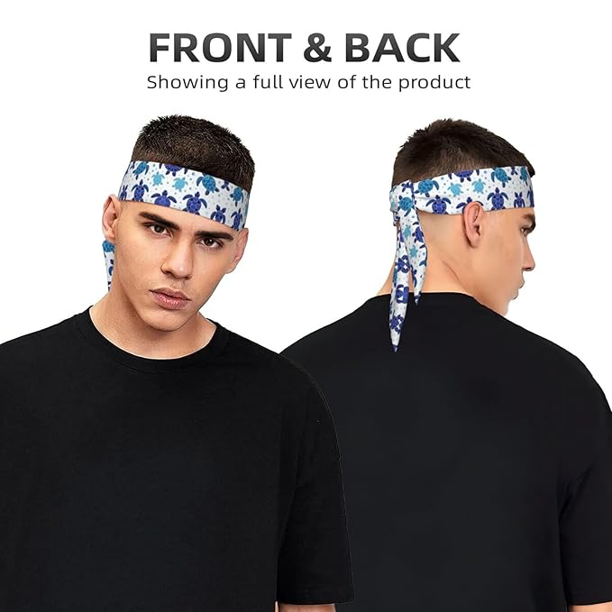 Boys Girls Sports Sweat Bands, Boho Style Long Head Band for Yoga Travel Spa, Cool Vintage Sea Turtle Headdress Hair Accessories