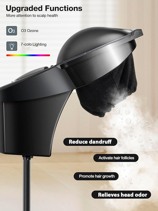 Icoget Hair Steamer for Deep Conditioning w/7 Color Light & Ozone, Micro Mist Scalp Hydration Steamer for Hair Treatment for Natural/Black Hair w/Adjustable Temp, for Barber