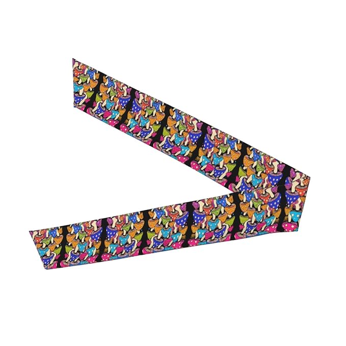 Men's Women Beauty Skinny Sports Sweatband Head Decor for Running Travel Shower, Long Multi Style Neon Mushrooms Pattern Colorful Head Ribbon Headwear