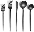 Matte Black Silverware Set for 4,Modern Stainless Steel Brushed Cutlery Set,20-Pieces Heavy Duty Flatware Set,Knives Spoons and Forks Set Utensils Set, Satin Finish, Dishwasher Safe