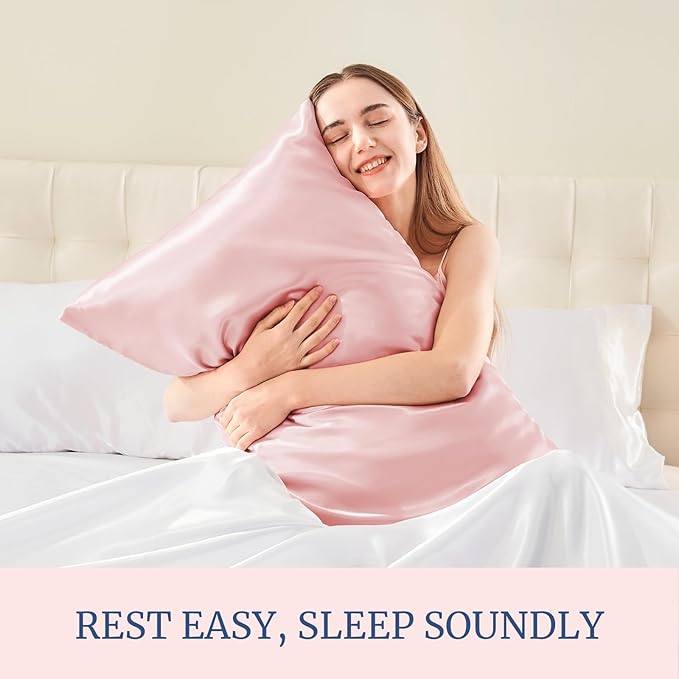 BEDELITE Satin Pillowcase with Zipper, Pink Pillow Cases Queen Size Set of 2, Super Soft and Cooling Similar to Silk Pillow Cases, Gift for Women Men(20x30 Inches)