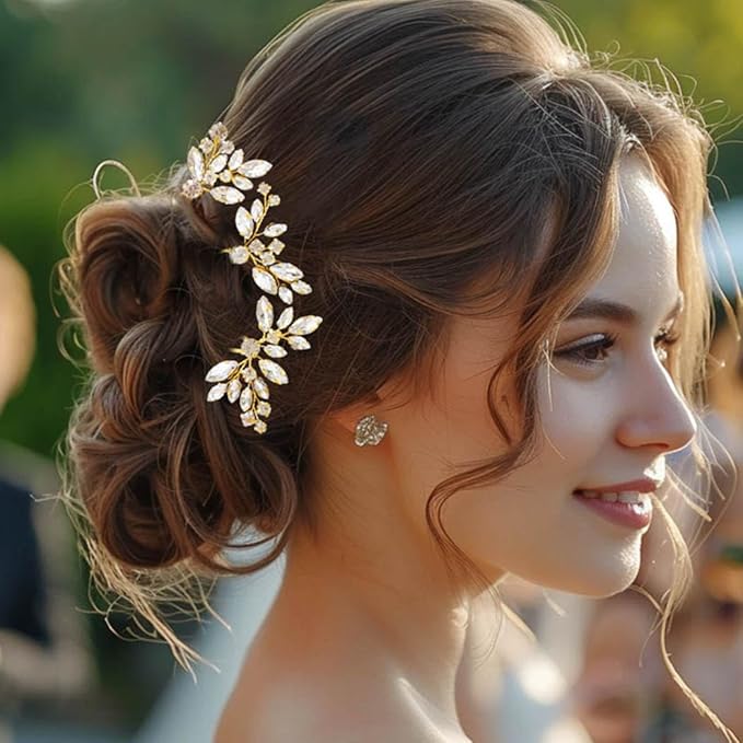 JAKAWIN Rhinestone Wedding Hair Pins Silver Bridal Crystal Hair Jewelry Accessories for Women HP130 (Gold)