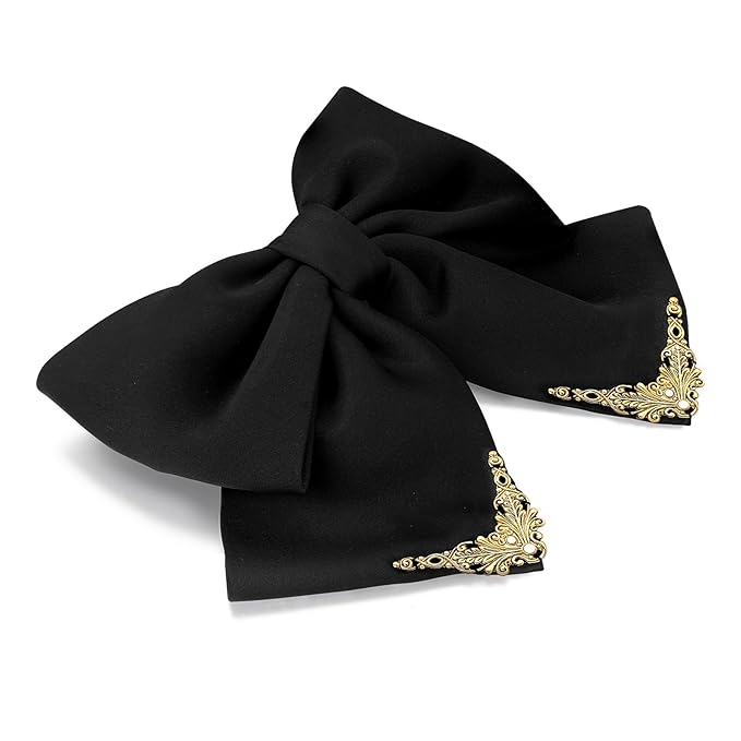 Vintage Palace Style Hair Barrette for women, SHE'S FREE STYLE JUST FOR YOU 14k Gold Plating Bow Hair Clip with Elegant Pearl, Retro Versailles Hair Accessories