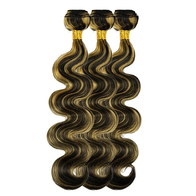 Blonde Body Wave Bundles Human Hair Highlight Bundles 14 14 14 Inch Brazilian Virgin Soft and Silky Remy Hair Extensions Niegmeag 2 Tone Black and Honey Blonde Bundle