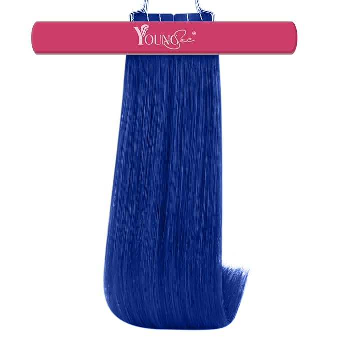 YoungSee Tape in Hair Extensions Real Human Hair Blue Invisible Tape in Human Hair Extensions Blue 18 Inch Seamless Tapes Hair-Extensions Colored 10pcs 25g DIY Hair Extension