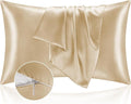 BEDELITE Satin Pillowcase with Zipper, Champagne King Size Pillow Cases Set of 2, Super Soft and Cooling Similar to Silk Pillow Cases, Gift for Women Men(20x40 Inches)