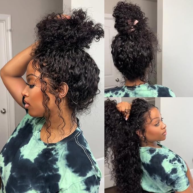 Burmese Curly Human Hair Wig with Spiral End 200% Density 360 Full HD Lace Front Wigs Human Hair Water Wave Wigs for Women 28Inch Pre Plucked with Baby Hair Tiny Knots Natural Black