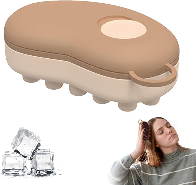 Ice Compress Scalp Massager Hair Growth Massage Comb - Upgraded Raised Dot Ice Tray Design for Tension Headache Relief and Scalp Care (Brown)