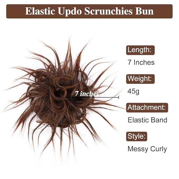 HMD Tousled Updo Messy Bun Hairpiece Hair Extension Ponytail with Elastic Rubber Band Updo Ponytail Hairpiece Synthetic Hair Extensions Scrunchies Ponytail Hairpieces for Women