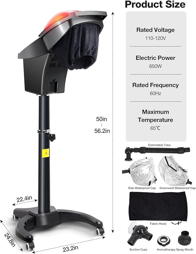 Icoget Hair Steamer for Deep Conditioning w/7 Color Light & Ozone, Micro Mist Scalp Hydration Steamer w/Adjustable Temp, Includes 3 Hair Caps & Aromatherapy Nozzle for Skin & Hair Treatment