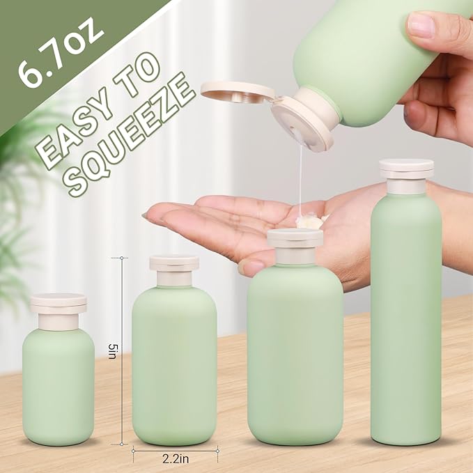 ASEVAT 6.7oz 3Pcs Plastic Refillable Travel Shampoo and Conditioner Bottles Refillable Travel Bottle with Flip Cap Plastic Refillable Shampoo and Conditioner Bottles