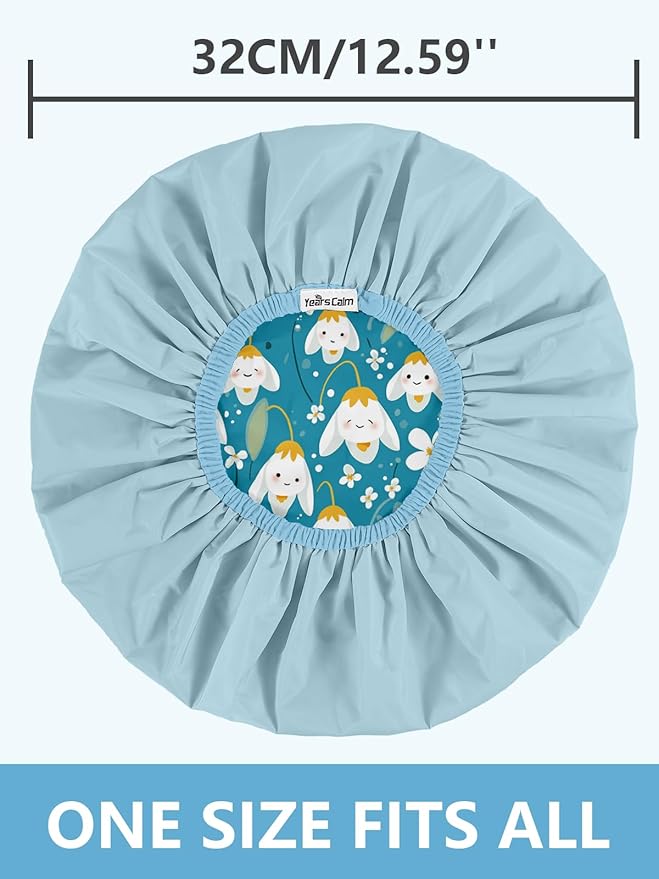 Years Calm Shower Caps For Women Reusable Waterproof，Pattern And Solid Color Dual-Layer Design For Dual-Layer Usable，Protects Hair In Shower, Spa, Cooking, Clean & Travel (Bell Orchid, One Size)