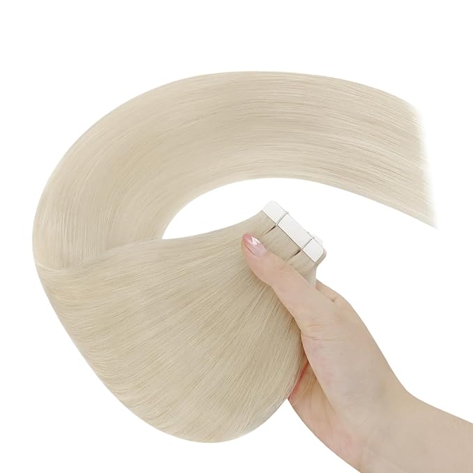YoungSee Platinum Blonde Tape in Hair Extensions Real Human Hair 22In Platinum Blonde Tape in Hair Extensions 20pcs Invisible Tape-in Extension Long Tapes in Hair Extension Human Hair Straight 50g