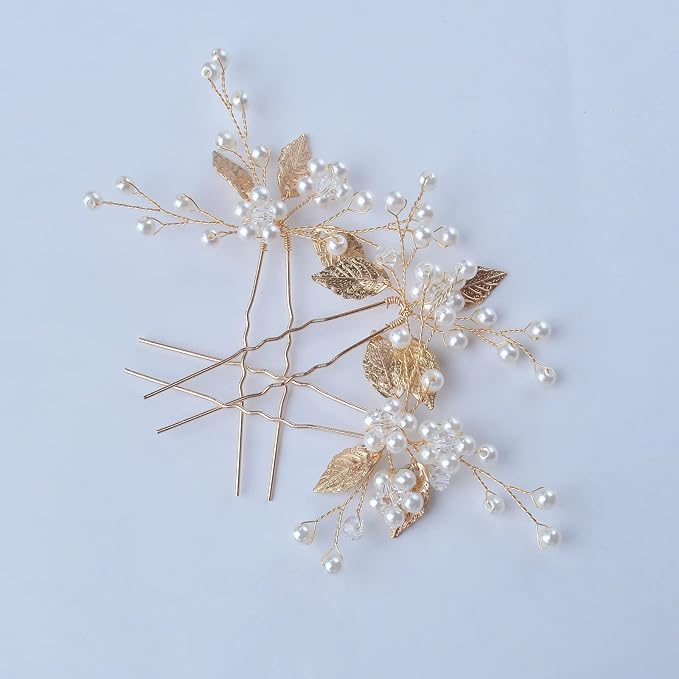 Hair Accessories, 3pcs Gold Hair Pins for Women's Wedding, Bridesmaid, Flower Girl (Gold)