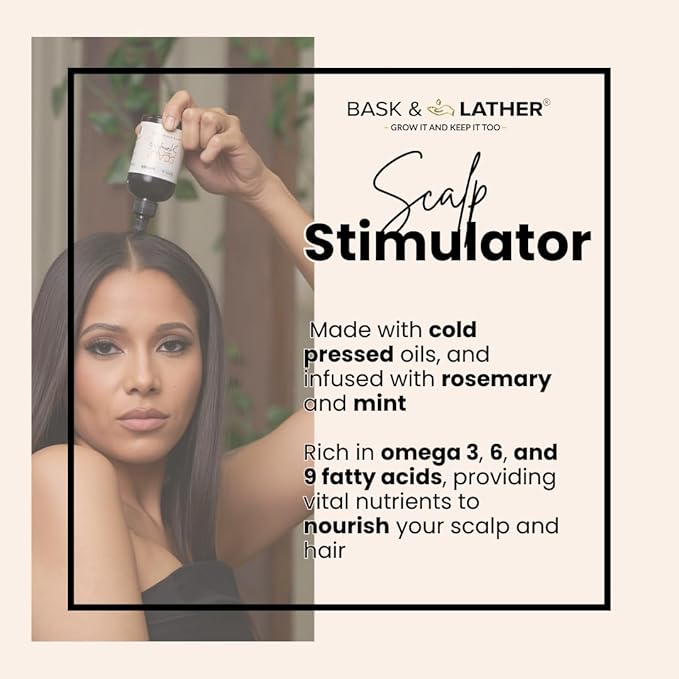 BASK & LATHER Inside-Out Growth Kit | Scalp Stimulator Oil + Gro & Glow Vitamins | Nourish Hair from Inside & Out for Stronger, Thicker, Healthier Growth
