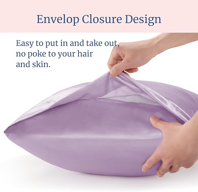 BEDELITE Satin Pillowcase for Hair and Skin, Super Soft Similar to Silk Pillow Cases 4 Pack with Envelope Closure, Cooling Pillowcases for Women Men (20"x36" King Size, Lavender)